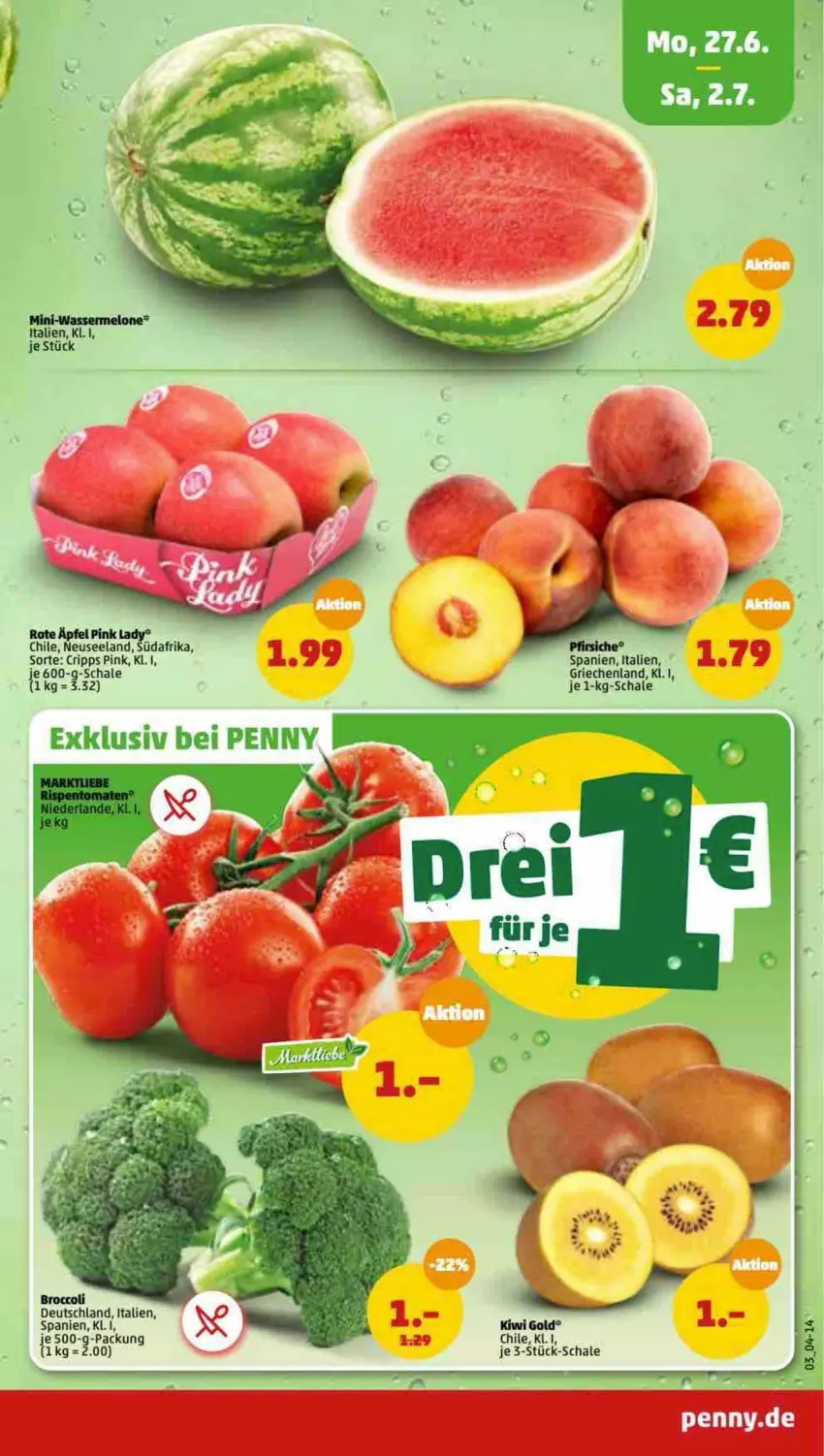 Aktueller Prospekt Penny - Prospekte - von 27.06 bis 02.07.2022 - strona 3 - produkty: broccoli, kiwi, Kiwi Gold, Schal, Schale