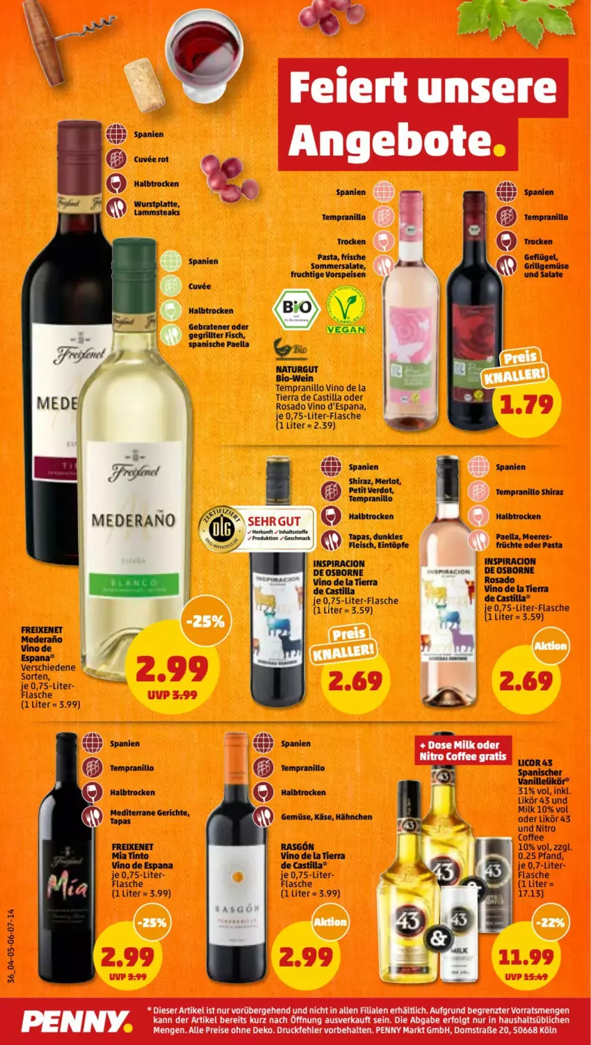 Aktueller Prospekt Penny - Prospekte - von 27.06 bis 02.07.2022 - strona 36 - produkty: angebot, angebote, asti, deo, eier, eis, flasche, freixenet, früchte, Geflügel, grill, Käse, LG, licor, licor 43, likör, osborne, paella, pasta, reis, salat, salate, tempranillo, Ti, vanille, ZTE