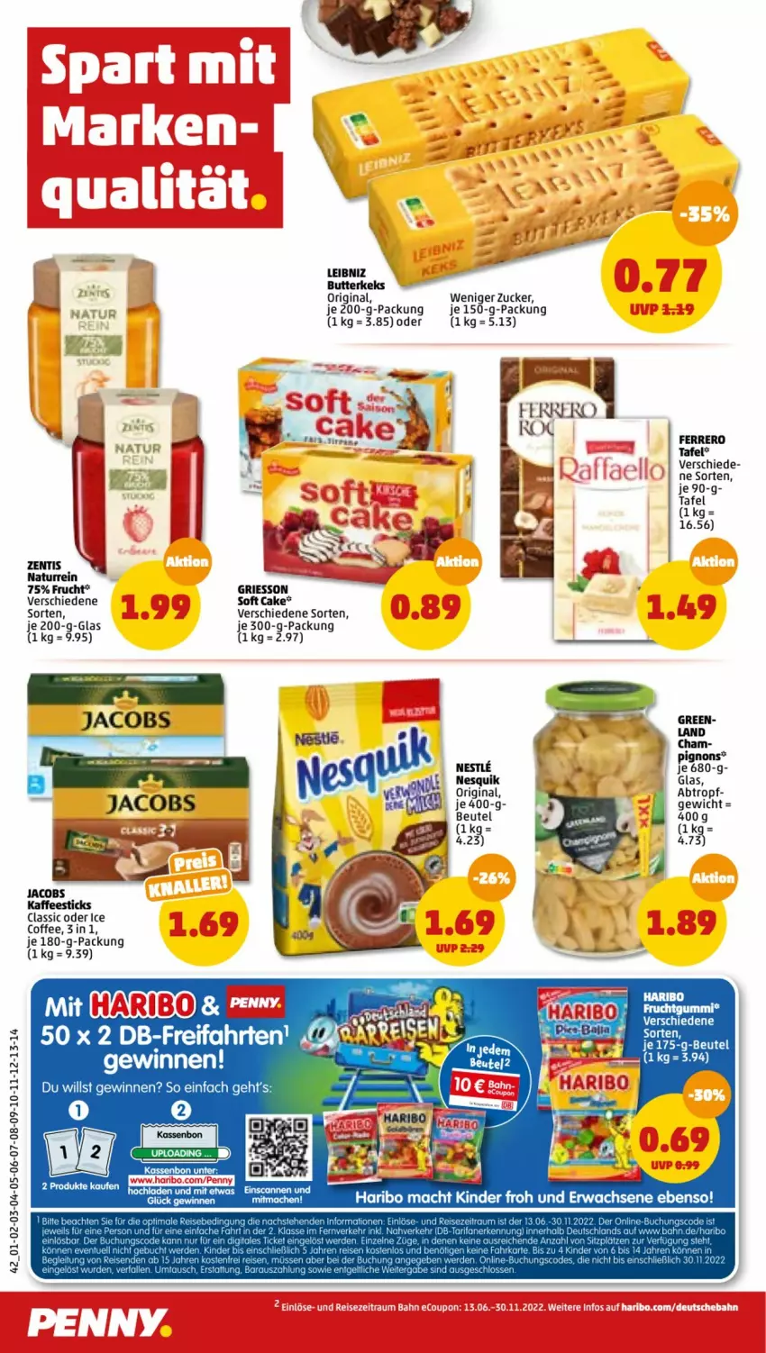 Aktueller Prospekt Penny - Prospekte - von 27.06 bis 02.07.2022 - strona 42 - produkty: beutel, butter, butterkeks, eis, elle, erde, ferrero, frucht, fruchtgummi, gin, griesson, haribo, keks, leibniz, mac, natur, nesquik, Ti, zentis, zucker