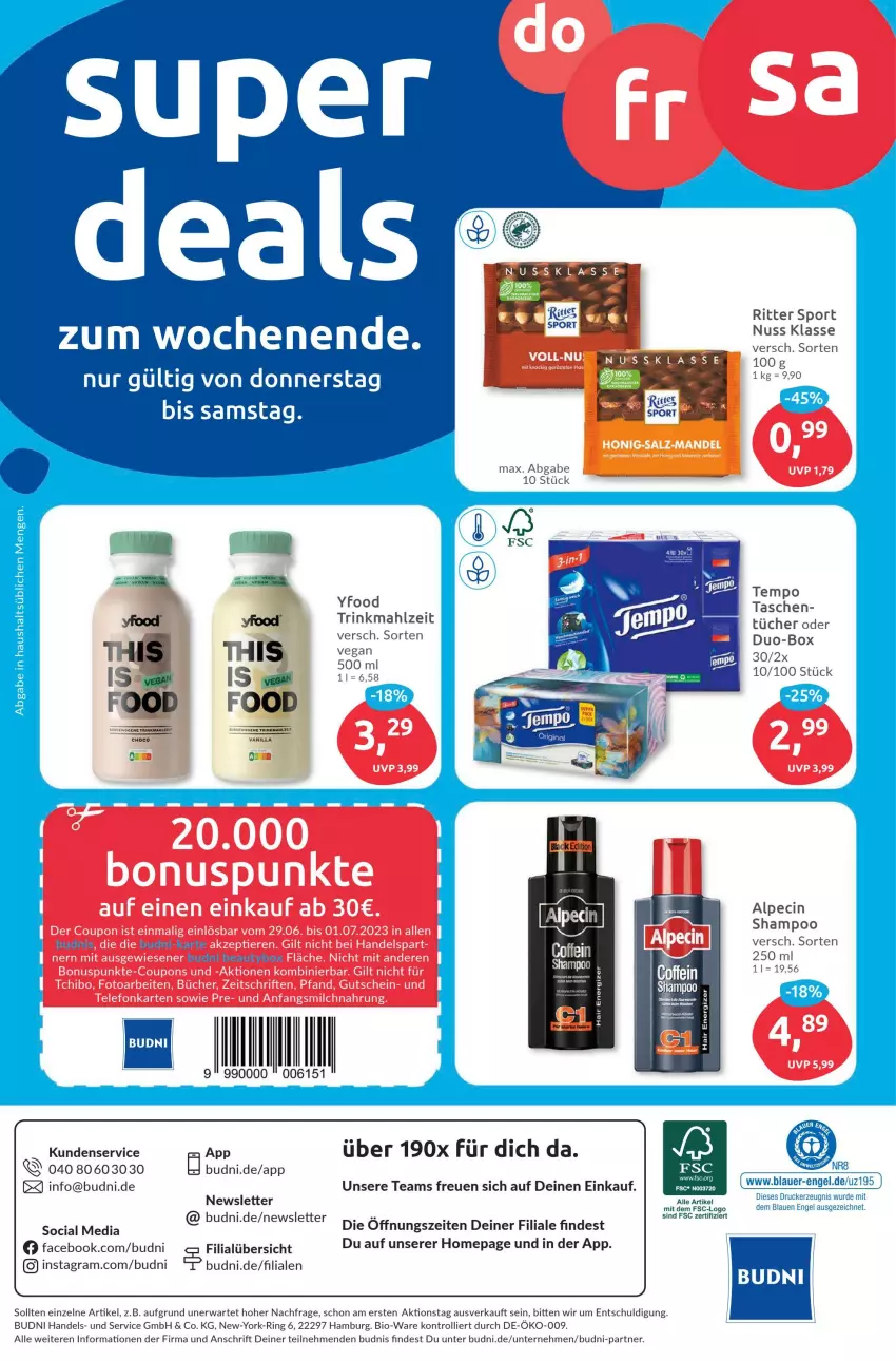 Aktueller Prospekt Budni - Prospekte - von 26.06 bis 01.07.2023 - strona 8 - produkty: auer, bio, drucker, energizer, Engel, kerze, nuss, Omep, ring, shampoo, Tasche, taschen, Tempo, Ti, trolli, tücher, Yo