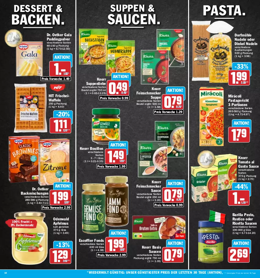 Aktueller Prospekt Hit - Prospekte - von 13.02 bis 18.02.2023 - strona 10 - produkty: apfel, apfelmus, backmischung, Backmischungen, barilla, beutel, dessert, Dr. Oetker, eis, feinschmecker, frucht, knorr, Mirácoli, nudel, nudeln, odenwald, pasta, Pastagericht, pesto, pudding, reis, sauce, saucen, suppe, suppen, suppenliebe, Ti, tomato al gusto, waffeln, ZTE, zucker