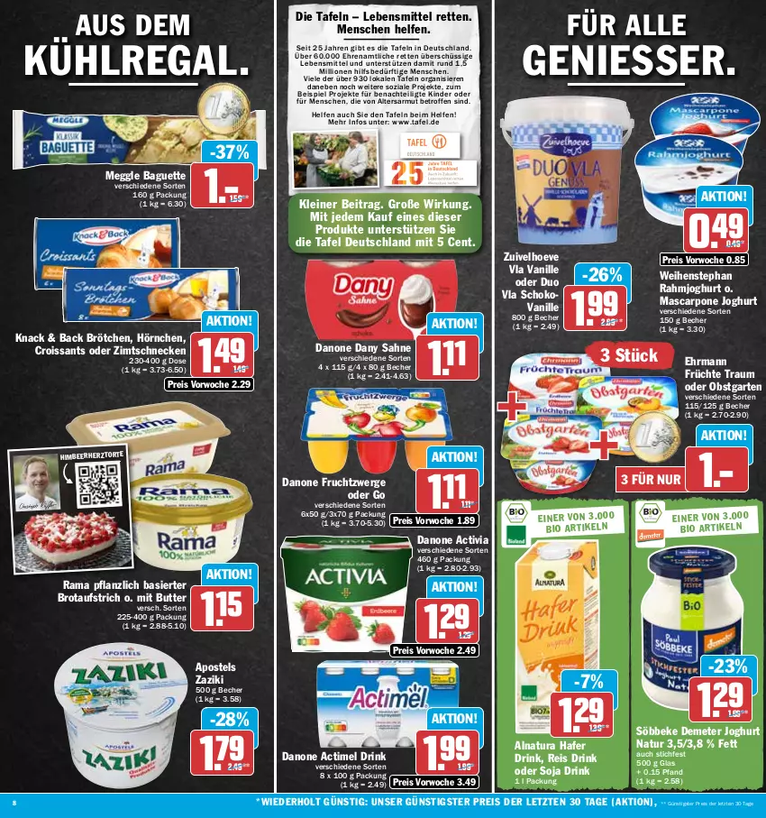 Aktueller Prospekt Hit - Prospekte - von 13.02 bis 18.02.2023 - strona 8 - produkty: actimel, actimel drink, activia, apostels, aufstrich, aus dem kühlregal, baguette, Becher, brot, brotaufstrich, brötchen, butter, Croissant, croissants, danone, danone actimel drink, danone activia, danone fruchtzwerge, Dany, dany sahne, drink, ehrmann, eis, frucht, früchte, fruchtzwerge, Garten, hafer, himbeer, hörnchen, joghur, joghurt, Kinder, kühlregal, lebensmittel, leine, lion, mascarpone, meggle, natur, natura, obst, obstgarten, rahmjoghurt, rama, regal, reis, sahne, schoko, söbbeke, soja, Ti, torte, vanille, weihenstephan, zaziki, ZTE