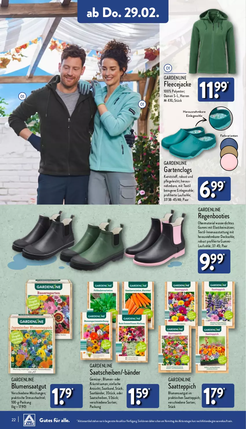 Aktueller Prospekt Aldi Nord - Von Montag - von 26.02 bis 02.03.2024 - strona 22 - produkty: asti, blume, blumen, Booties, Clogs, decksohle, Fleecejacke, Garten, gin, Jacke, kräuter, oder kräuter, Ria, teppich, Ti, tisch, wasser, ZTE