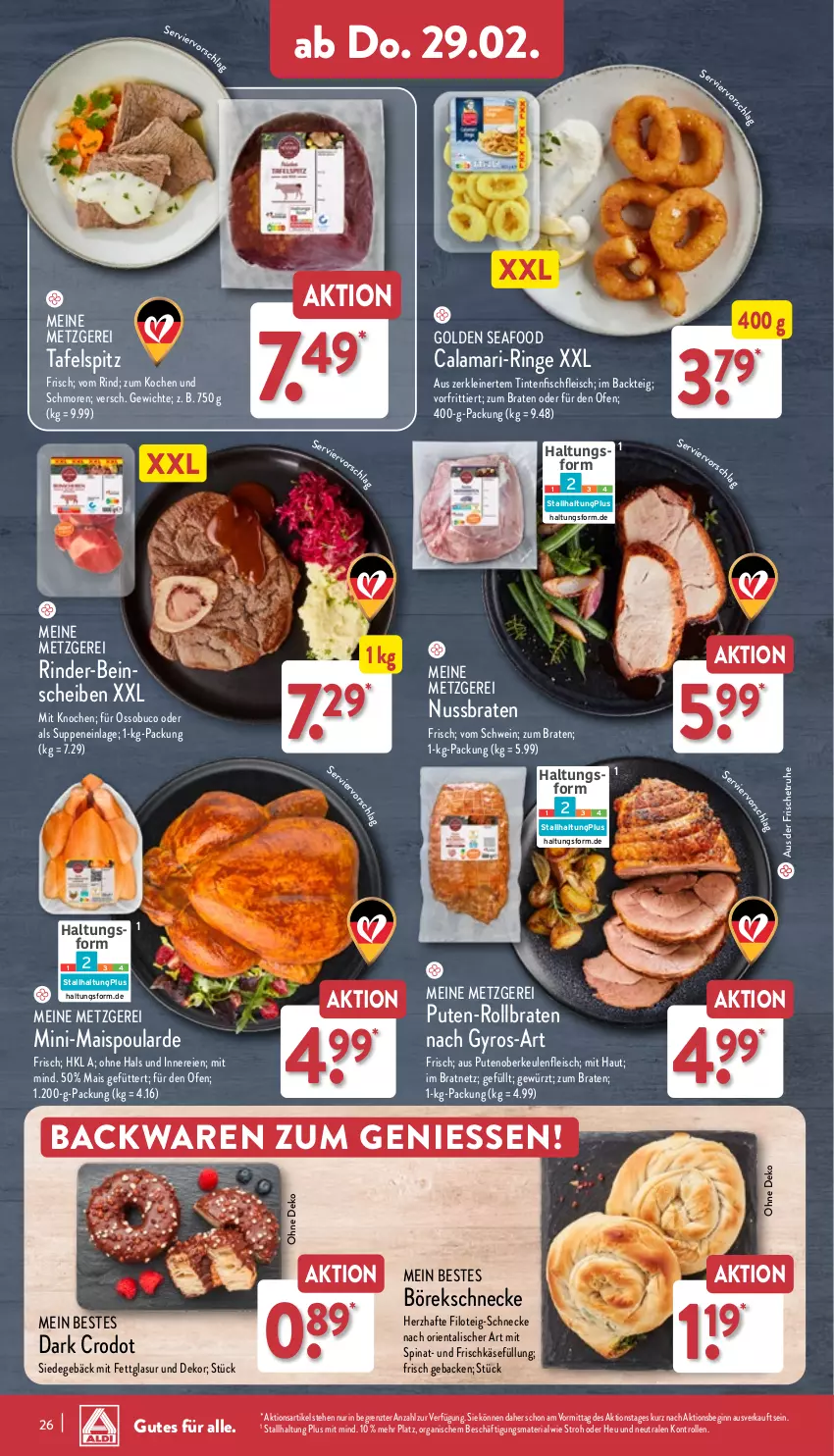 Aktueller Prospekt Aldi Nord - Von Montag - von 26.02 bis 02.03.2024 - strona 26 - produkty: backwaren, braten, Calamari, eis, fisch, fleisch, frischkäse, geback, gewürz, gin, gyros, Heu, Käse, leine, mais, nuss, Ofen, pute, Putenoberkeule, Ria, rind, rinder, ring, rollbraten, schwein, spinat, suppe, suppen, tafelspitz, Ti, wein, ZTE