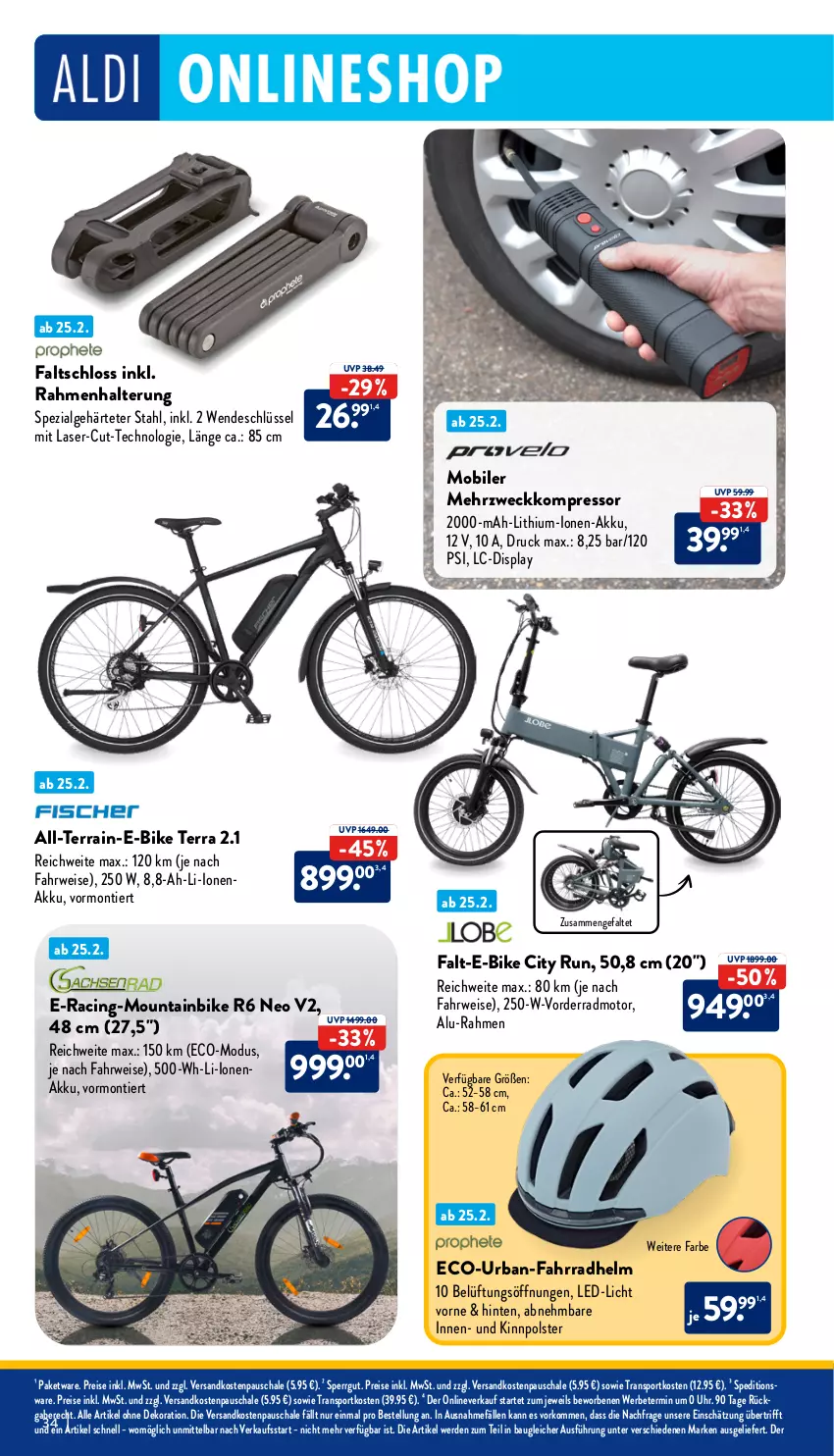 Aktueller Prospekt Aldi Nord - Von Montag - von 26.02 bis 02.03.2024 - strona 34 - produkty: akku, Bau, cin, dekoration, E-Bike, eis, erde, Fahrrad, fahrradhelm, Faltschloss, kompressor, led-licht, LG, Mountainbike, ndk, reis, rwe, Schal, Schale, Spezi, Sport, Ti, uhr, weck