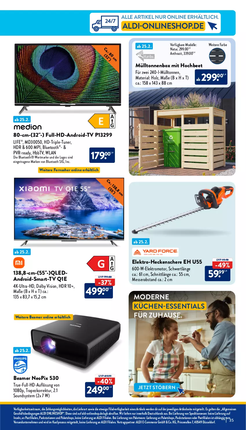 Aktueller Prospekt Aldi Nord - Von Montag - von 26.02 bis 02.03.2024 - strona 35 - produkty: aldi, dell, Elektro, elle, erde, fernseher, HbbTV, heckenschere, Holz, küche, Küchen, LG, messer, Mode, natur, qled, Ria, Schere, Ti, tuner