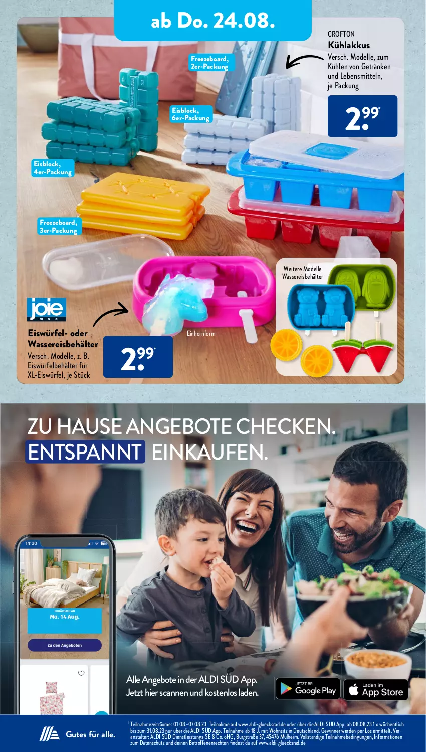 Aktueller Prospekt AldiSud - NÄCHSTE WOCHE - von 21.08 bis 26.08.2023 - strona 20 - produkty: akku, aldi, angebot, angebote, Behälter, Crofton, dell, eis, eiswürfel, elle, erde, getränk, getränke, kühlakku, kühlakkus, lebensmittel, Mode, reis, Ti, wasser, wassereis, würfel