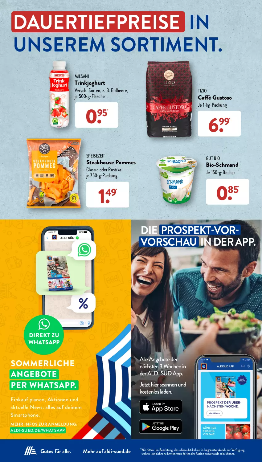 Aktueller Prospekt AldiSud - NÄCHSTE WOCHE - von 21.08 bis 26.08.2023 - strona 3 - produkty: aldi, angebot, angebote, auer, Becher, beere, bio, dauertiefpreis, eis, elle, erdbeere, flasche, joghur, joghurt, merl, pommes, reis, schmand, smartphone, steak, Ti, tiefpreis, ZTE