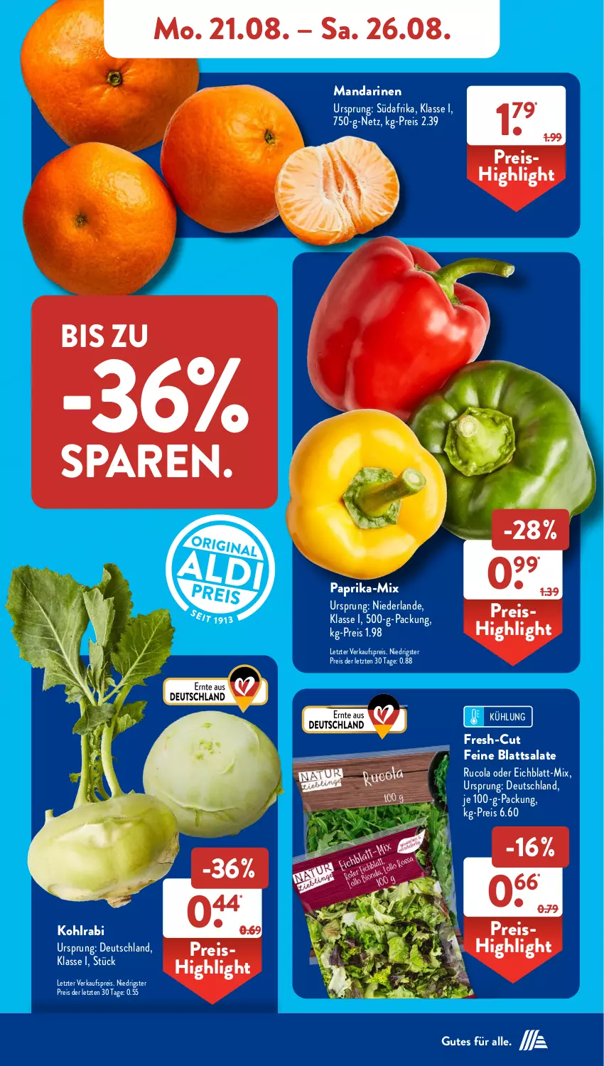 Aktueller Prospekt AldiSud - NÄCHSTE WOCHE - von 21.08 bis 26.08.2023 - strona 5 - produkty: cola, eis, kohlrabi, mandarine, mandarinen, paprika, reis, rucola, salat, salate, ZTE