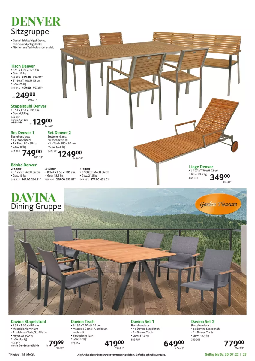 Aktueller Prospekt Selgros - Garten exklusiv - von 10.03 bis 30.07.2022 - strona 23 - produkty: armlehnen, bürste, edelstahl, eis, elle, erde, Holz, HP, latte, reis, Ria, stapelstuhl, stuhl, Ti, tisch, tischplatte