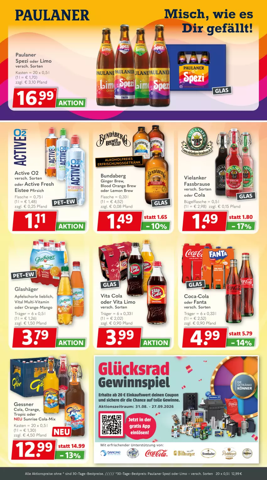 Aktueller Prospekt Getraenkeland - von 31.08 bis 12.09.2026 - strona 5 - produkty: aktionspreis, alkohol, apfel, Apfelschorle, bestpreis, bestpreise, brause, bügel, bügelflasche, Bundaberg, coca-cola, cola, coupon, eis, eistee, Elan, erfrischungsgetränk, fanta, fassbrause, flasche, Gessner, getränk, gin, ginger, limo, mango, orange, Paula, paulaner, pfirsich, reis, Ria, schorle, Spezi, tee, Ti, vita, Vita C