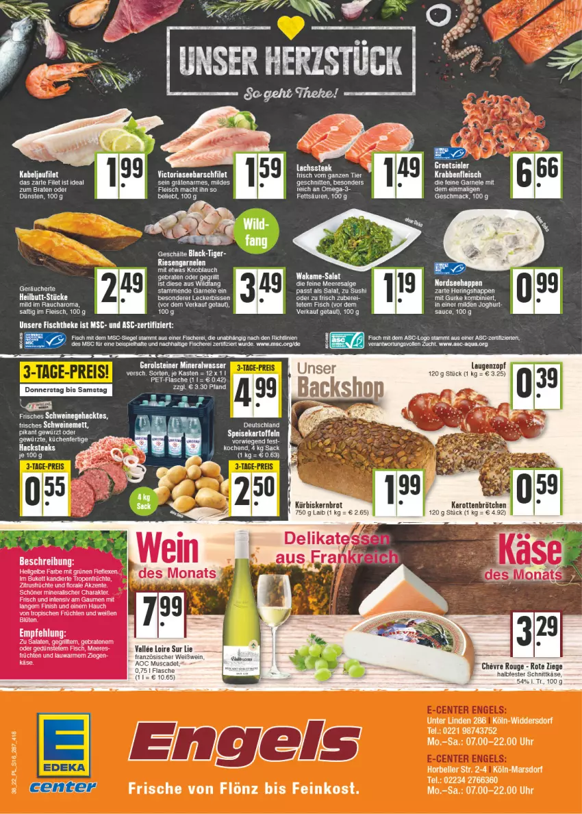 Aktueller Prospekt E Center - Angebote der Woche - von 19.09 bis 24.09.2022 - strona 16 - produkty: Alwa, aqua, braten, brot, eis, elle, ente, feinkost, filet, Finish, fisch, fische, Fischer, flasche, fleisch, früchte, früchten, garnelen, gerolsteine, gerolsteiner, gewürz, gurke, halbfester schnittkäse, hering, Herings, Heringshappen, ideal zum braten, joghur, joghurt, kabeljaufilet, karotten, kartoffel, kartoffeln, Käse, knoblauch, küche, Küchen, Kürbis, lachs, lack, LG, mac, Mett, mineralwasser, Nordsee, omega, Omega-3, pet-flasche, Rauch, resa, Ria, riesengarnelen, ring, rouge, sac, saft, salat, salate, sauce, Schere, schnitten, schnittkäse, schwein, schweine, schweinemett, speisekartoffeln, steak, steiner, Sushi, tee, Ti, Tiere, uhr, Wakame, wasser, wein, weine, Weißwein, Wild, ZTE