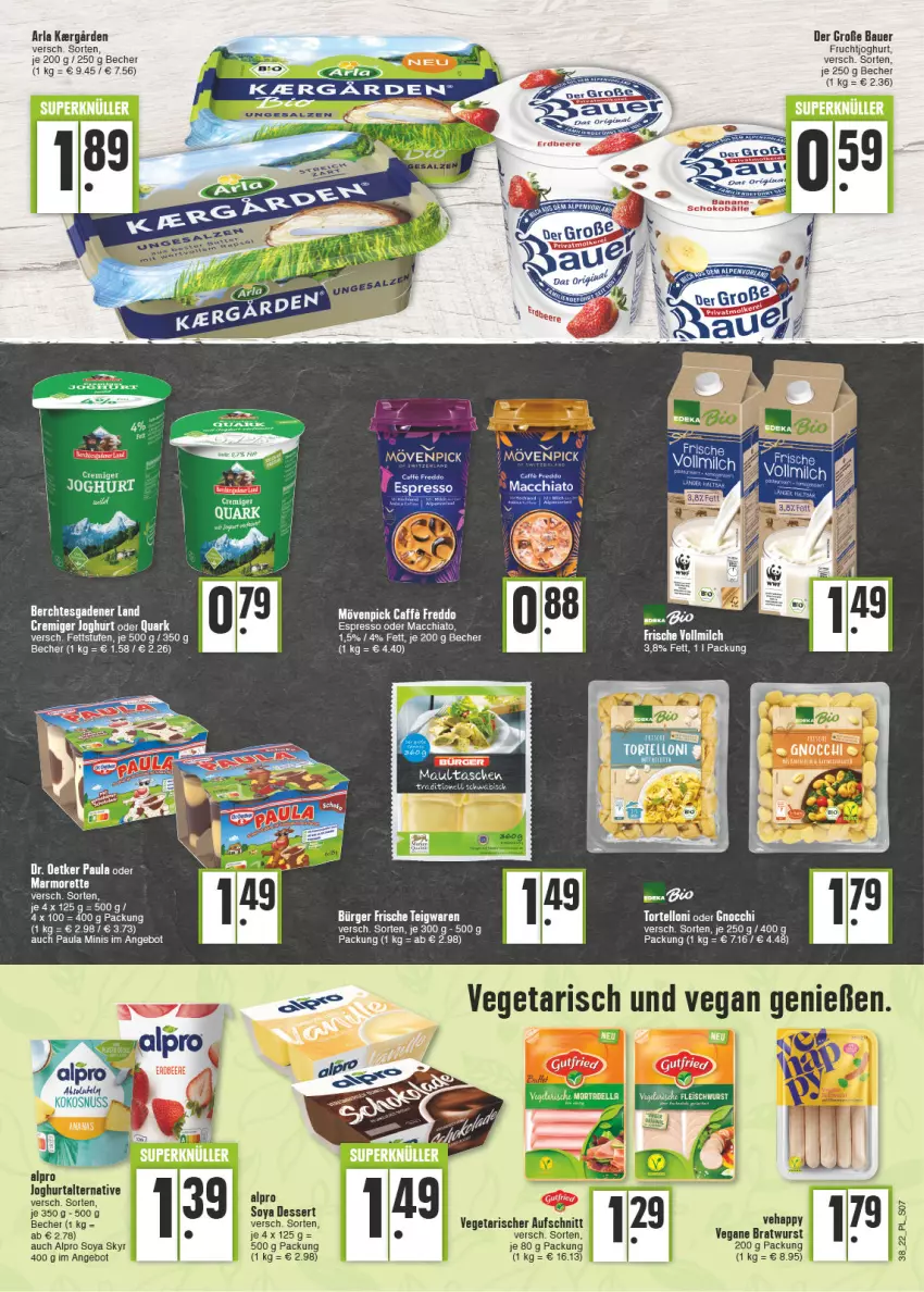 Aktueller Prospekt E Center - Angebote der Woche - von 19.09 bis 24.09.2022 - strona 7 - produkty: ACC, alpro, angebot, arla, auer, aufschnitt, banane, Bau, Bauer, Becher, bratwurst, chia, dessert, elle, espresso, espresso oder, freddo, frucht, fruchtjoghurt, joghur, joghurt, mac, macchiato, marmorette, mövenpick, Paula, salz, schoko, Skyr, soya, tee, Ti, Vegeta, wurst