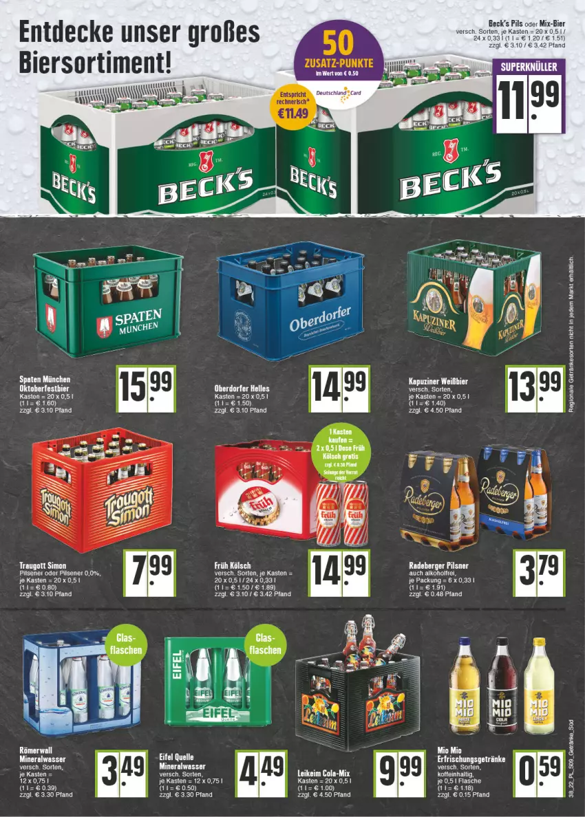 Aktueller Prospekt E Center - Angebote der Woche - von 19.09 bis 24.09.2022 - strona 9 - produkty: alkohol, Alwa, Berger, bier, decke, flasche, Früh Kölsch, getränk, getränke, mineralwasser, pils, pilsener, pilsner, radeberger, radeberger pilsner, sim, Ti, wasser