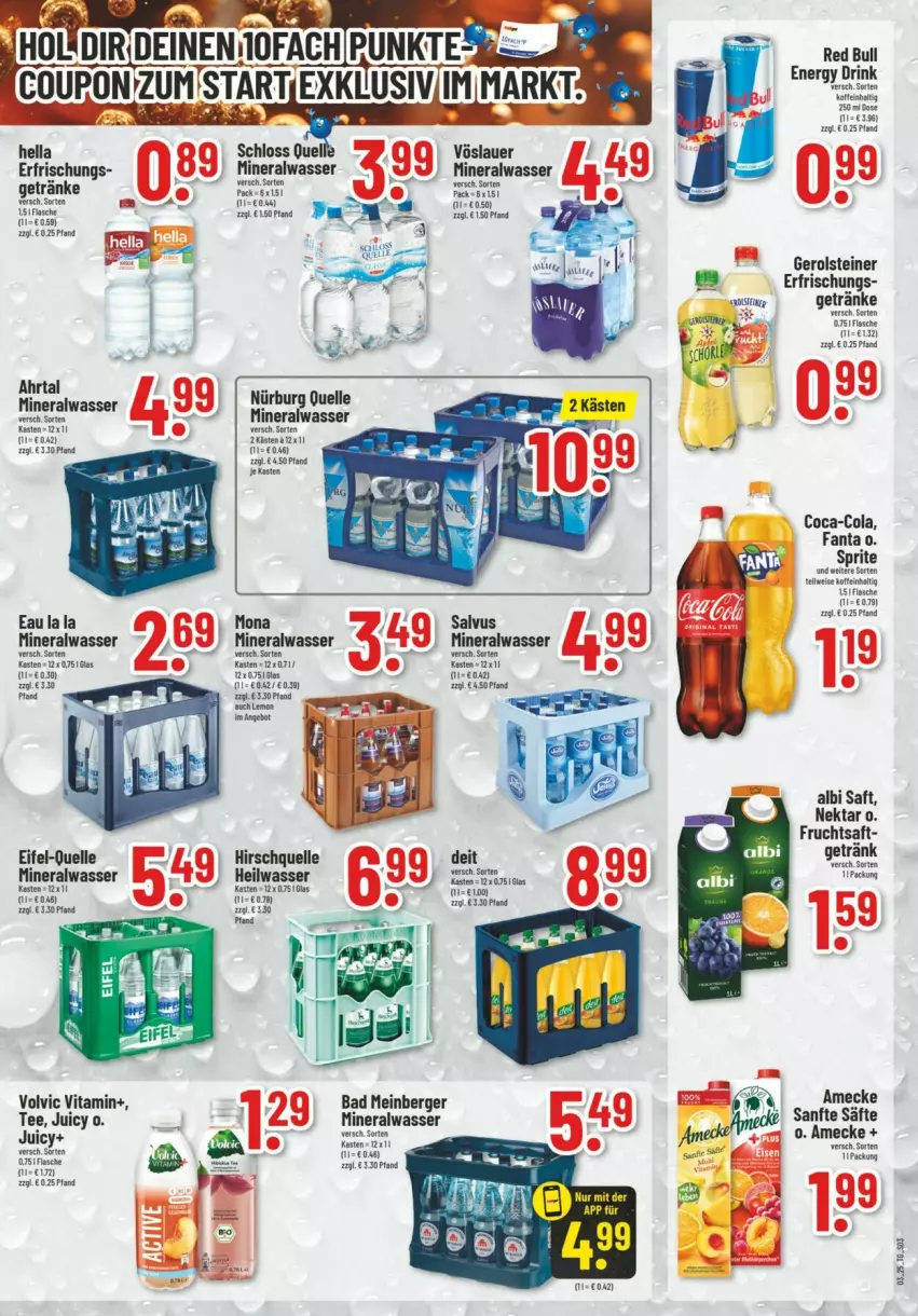 Aktueller Prospekt Trinkgut - Prospekte - von 12.01 bis 18.01.2025 - strona 3 - produkty: Alwa, amecke, auer, Bad, Berger, coca-cola, cola, deit, drink, elle, energy drink, fanta, flasche, frucht, fruchtsaft, gerolsteine, gerolsteiner, getränk, getränke, hella, K2, mineralwasser, Nektar, red bull, rwe, saft, säfte, sprite, steiner, tee, Ti, vita, volvic, vöslauer, wasser