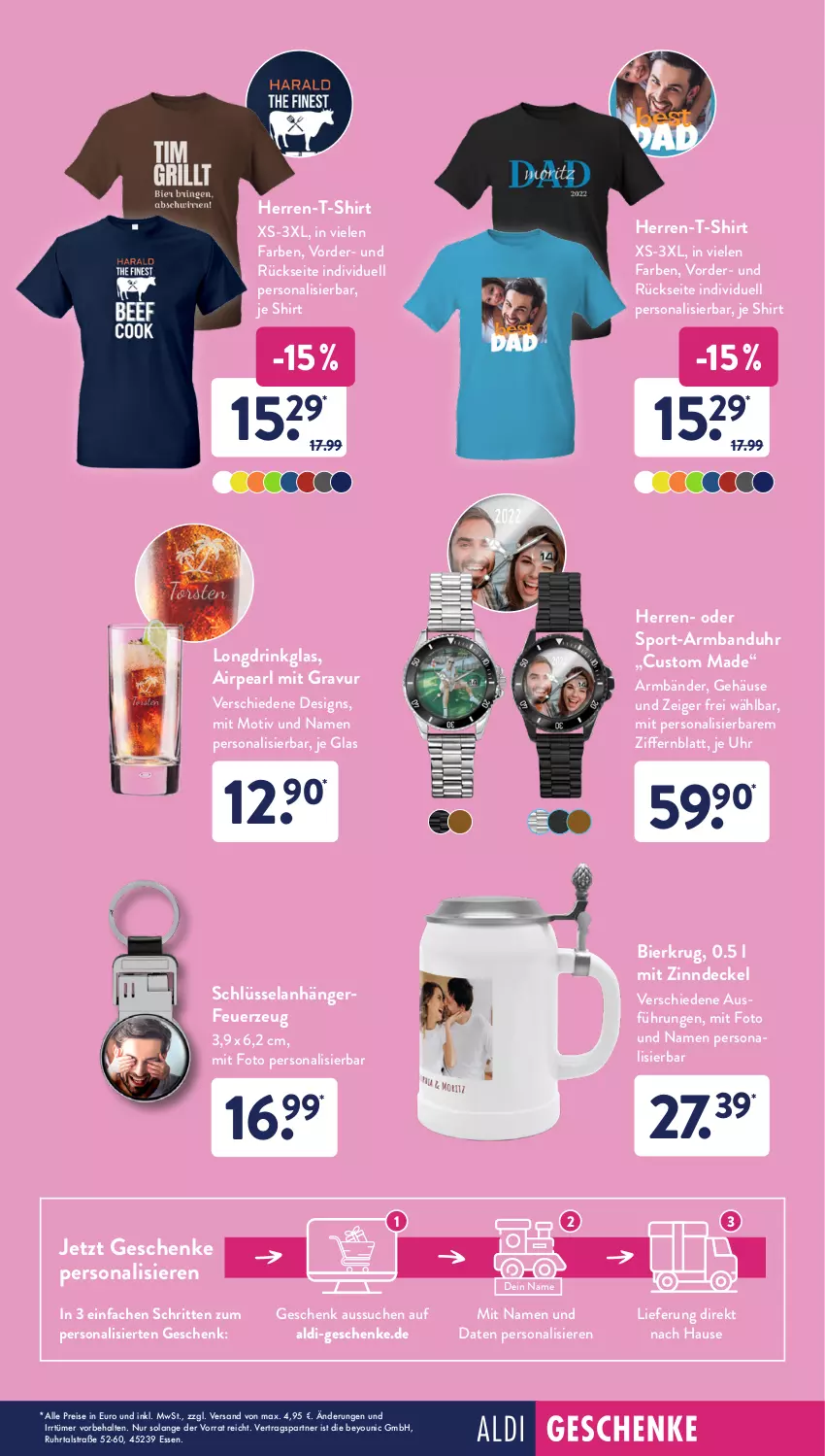 Aktueller Prospekt AldiSud - ALDI Aktuell - von 16.05 bis 21.05.2022 - strona 23 - produkty: aldi, Anhänger, Armband, Armbanduhr, bier, decke, Deckel, drink, eis, Elan, Feuerzeug, herren-t-shirt, Persona, reis, shirt, Sport, T-Shirt, Ti, uhr, Yo