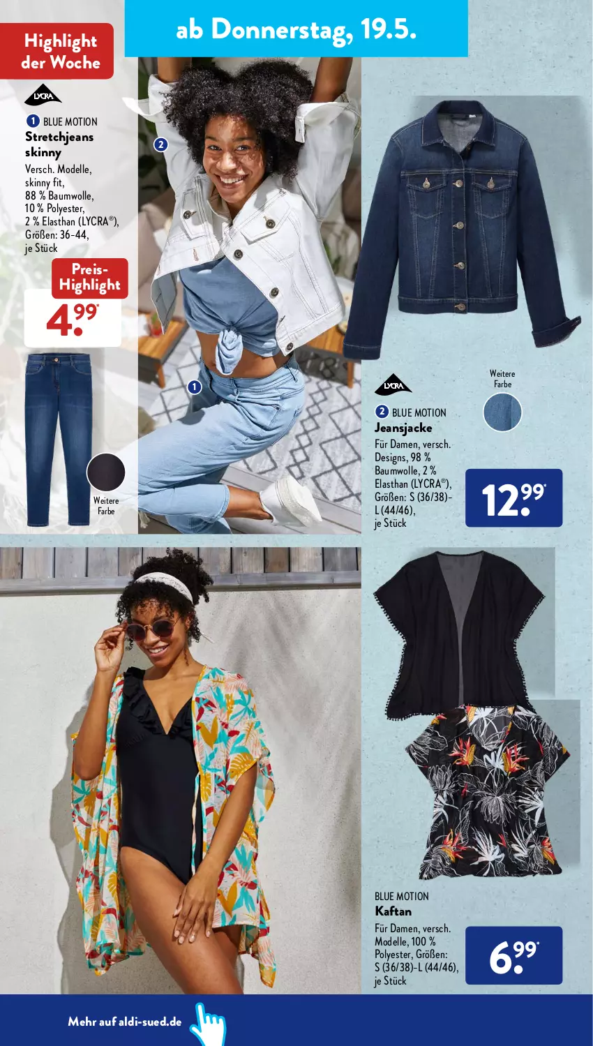 Aktueller Prospekt AldiSud - ALDI Aktuell - von 16.05 bis 21.05.2022 - strona 34 - produkty: aldi, Bau, baumwolle, dell, eis, elle, Jacke, jeans, Jeansjacke, Mode, reis, Stretchjeans, Ti, wolle