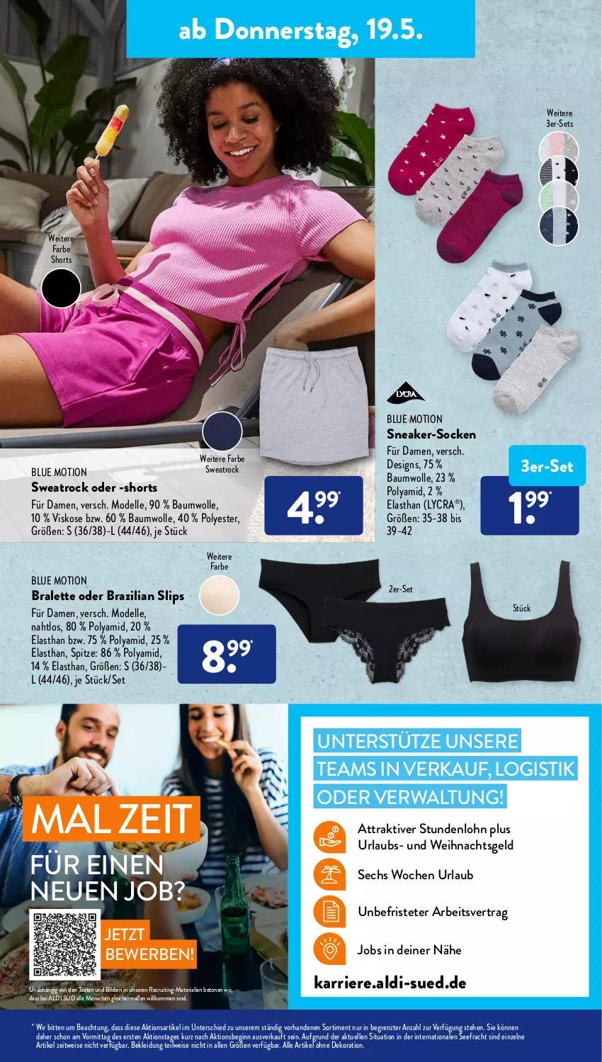 Aktueller Prospekt AldiSud - ALDI Aktuell - von 16.05 bis 21.05.2022 - strona 35 - produkty: aldi, alle artikel ohne dekoration, Bau, baumwolle, Brazilian, dekoration, dell, eis, elle, gin, kleid, Kleidung, Mode, Ria, shorts, slip, slips, sneaker, socken, Ti, wolle, ZTE