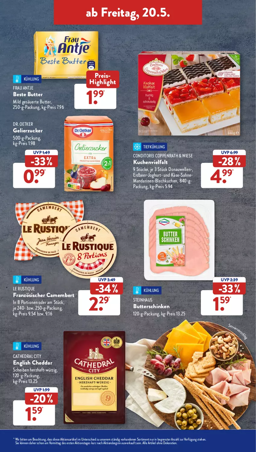 Aktueller Prospekt AldiSud - ALDI Aktuell - von 16.05 bis 21.05.2022 - strona 39 - produkty: alle artikel ohne dekoration, beste butter, butter, camembert, cheddar, coppenrath, dekoration, Donauwellen, Dr. Oetker, eis, elle, frau antje, gelierzucker, gin, joghur, joghurt, Käse, kuchen, Le Rustique, mandarine, mandarinen, reis, sahne, schinken, steinhaus, Ti, ZTE, zucker