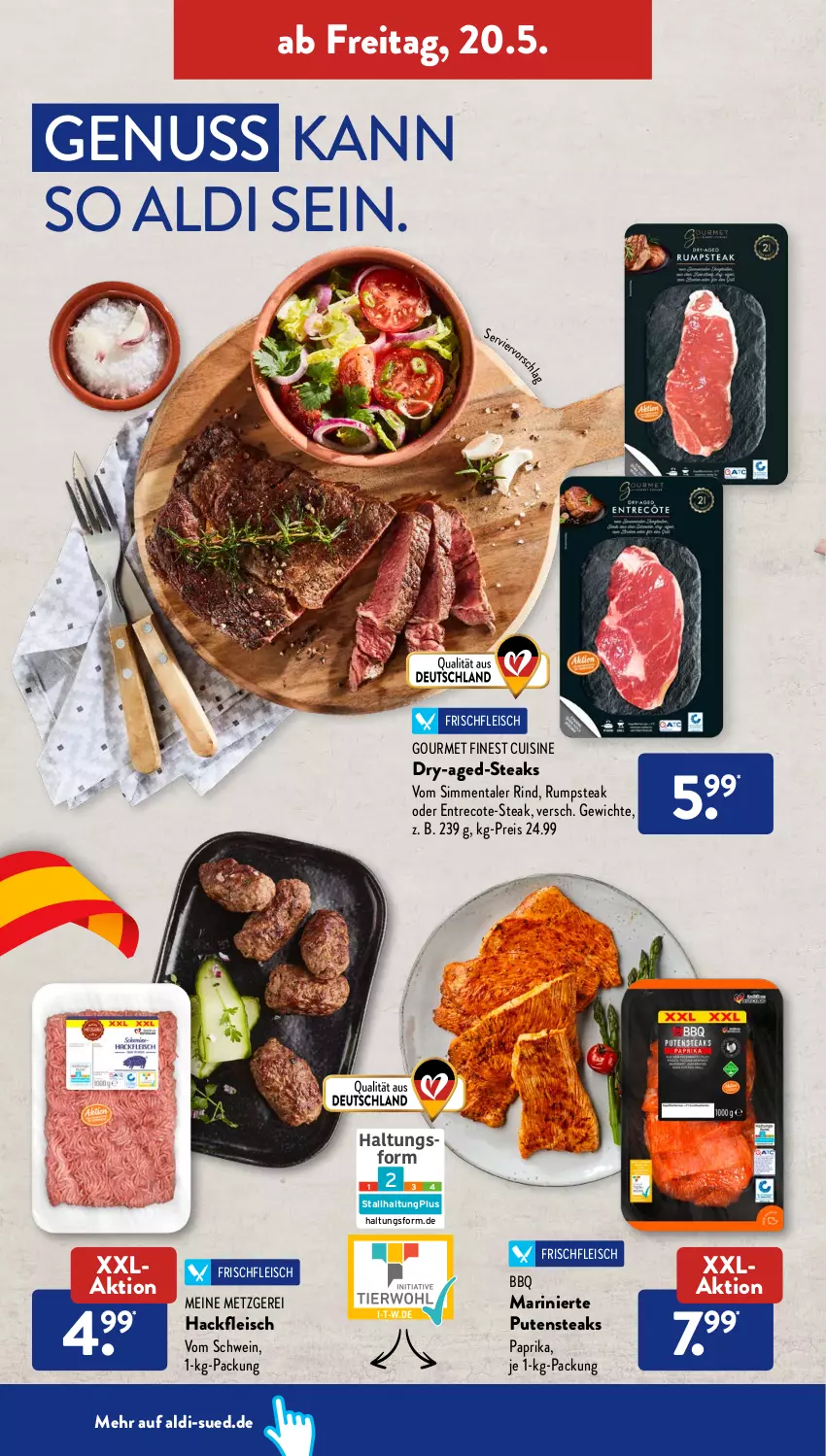 Aktueller Prospekt AldiSud - ALDI Aktuell - von 16.05 bis 21.05.2022 - strona 44 - produkty: aldi, eis, fleisch, hackfleisch, nuss, paprika, pute, putensteaks, reis, rind, rum, rumpsteak, schwein, sim, steak, steaks, Ti, wein