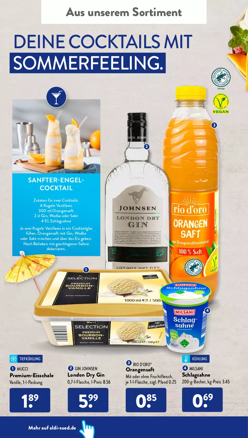 Aktueller Prospekt AldiSud - ALDI Aktuell - von 16.05 bis 21.05.2022 - strona 54 - produkty: aldi, Becher, cocktail, cocktails, dry gin, eis, Engel, flasche, fleisch, frucht, fruchtfleisch, gin, Kugel, LG, london dry, london dry gin, orange, orangen, orangensaft, reis, saft, sahne, Schal, Schale, schlagsahne, sekt, Ti, vanille, wodka