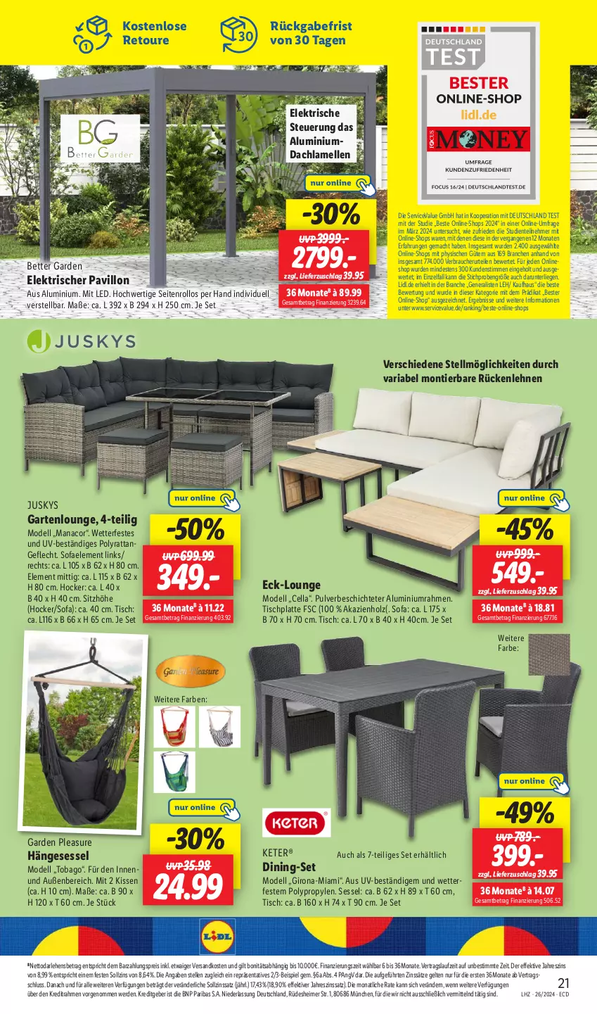 Aktueller Prospekt Lidl - Aktionsprospekt - von 24.06 bis 29.06.2024 - strona 29 - produkty: bett, dell, eimer, eis, elle, ente, erde, Garten, Gartenlounge, hängesessel, hocker, Holz, HP, kissen, latte, Liege, mac, Mode, ndk, pavillon, Rauch, reis, Ria, rückenlehne, sessel, Sitzhöhe, Sofa, Ti, tisch, tischplatte