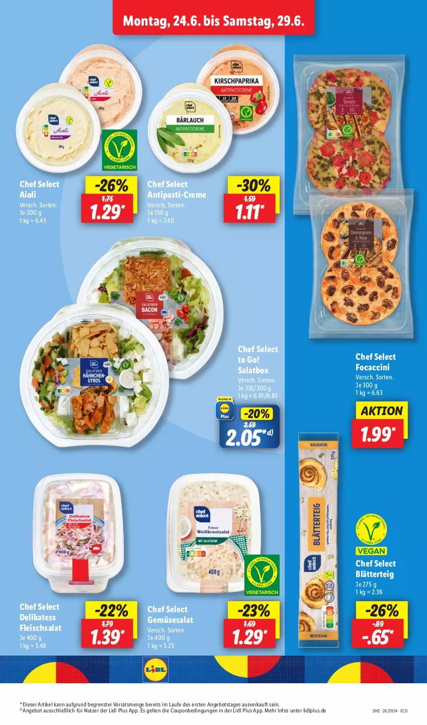 Aktueller Prospekt Lidl - Aktionsprospekt - von 24.06 bis 29.06.2024 - strona 9 - produkty: ACC, aioli, angebot, antipasti, asti, blätterteig, cin, coupon, creme, eis, fleisch, fleischsalat, salat, Ti, ZTE