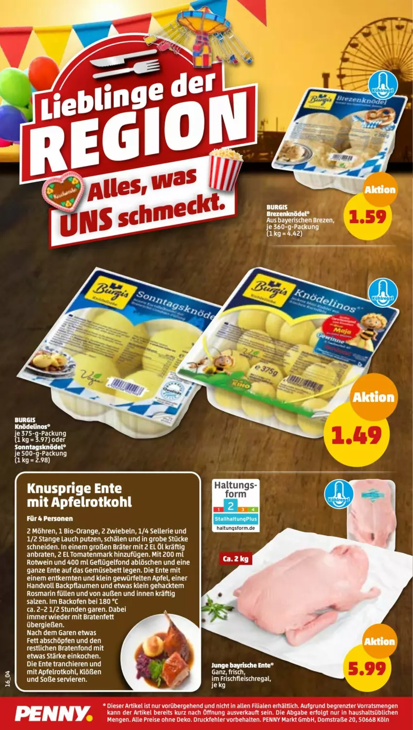 Aktueller Prospekt Penny - Prospekte - von 10.10 bis 15.10.2022 - strona 16 - produkty: apfel, bio, braten, Bratenfond, eis, elle, ente, Geflügel, Geflügelfond, Knödel, LG, möhren, orange, pflaume, pflaumen, reis, rosmarin, rotkohl, rotwein, Soße, Ti, tomate, tomaten, tomatenmark, wein, würfel, ZTE, zwiebel, zwiebeln