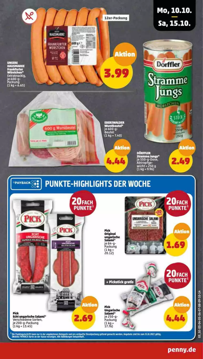 Aktueller Prospekt Penny - Prospekte - von 10.10 bis 15.10.2022 - strona 3 - produkty: beutel, frankfurter, gin, payback, salami, tee, Ti, Ungarische Salami, wurst