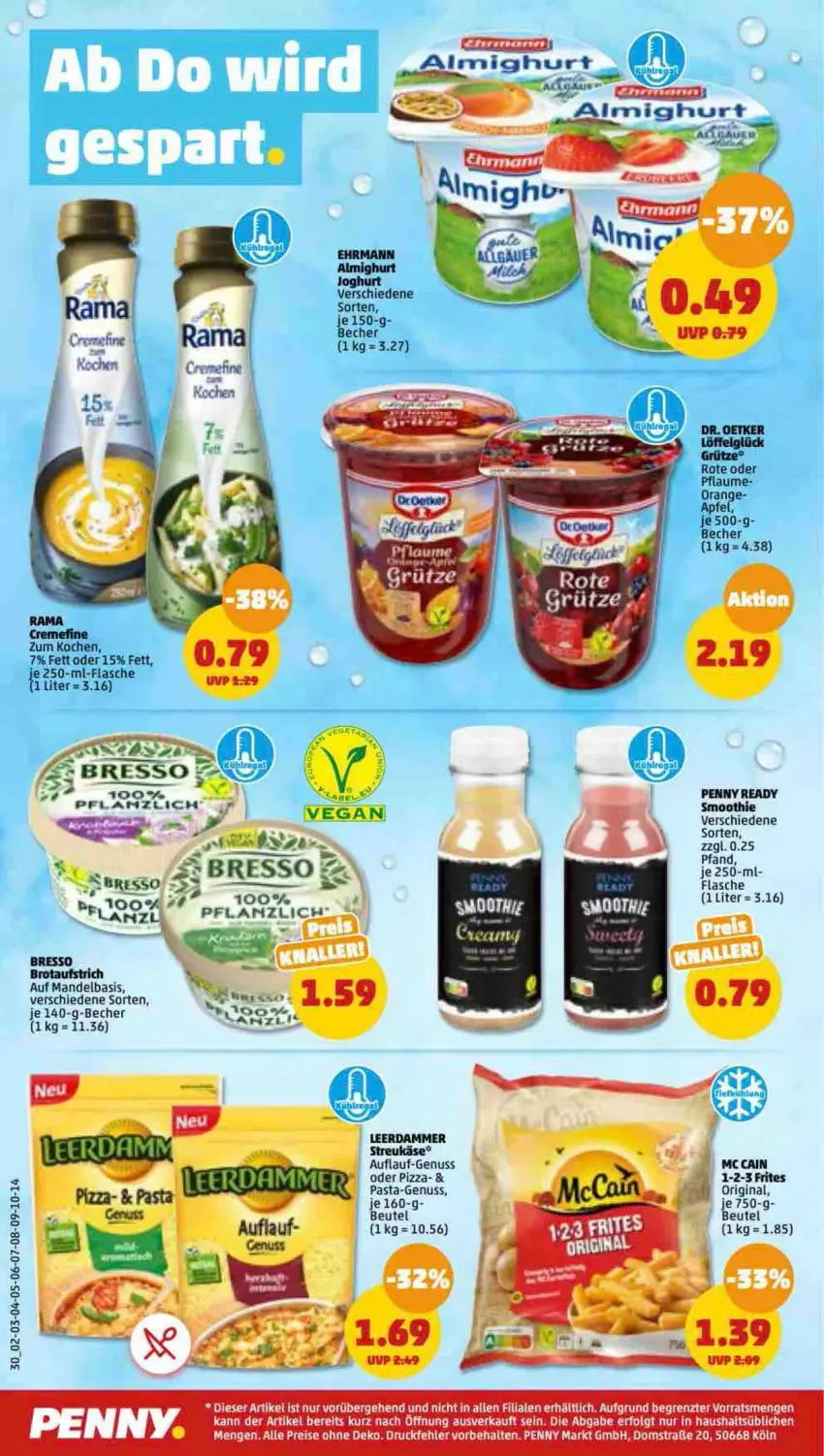 Aktueller Prospekt Penny - Prospekte - von 10.10 bis 15.10.2022 - strona 30 - produkty: almighur, almighurt, apfel, aufstrich, Becher, beutel, bresso, brot, brotaufstrich, creme, Dr. Oetker, ehrmann, flasche, gin, grütze, joghur, joghurt, Käse, leerdammer, LG, mandel, nuss, orange, pasta, smoothie, tee, Ti, ZTE