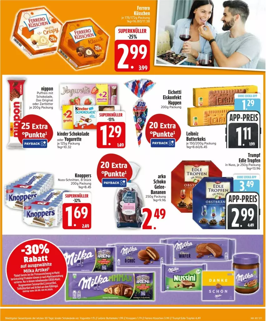 Aktueller Prospekt Edeka - Prospekte - von 29.09 bis 04.10.2025 - strona 11 - produkty: banane, bananen, butter, butterkeks, deka, eis, eiskonfekt, gelee, gin, keks, Kinder, kinder schokolade, knoppers, leibniz, nuss, oder yogurette, rum, schnitten, schoko, schokolade, Ti, Yo, yogurette