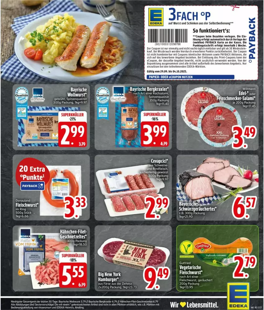 Aktueller Prospekt Edeka - Prospekte - von 29.09 bis 04.10.2025 - strona 17 - produkty: angebot, auto, coupon, deka, eis, erde, fleisch, fleischwurst, gewürz, gutfried, leds, leine, LG, reis, rum, rwe, salami, schinken, spitzenqualität, Ti, tisch, wurst, ZTE