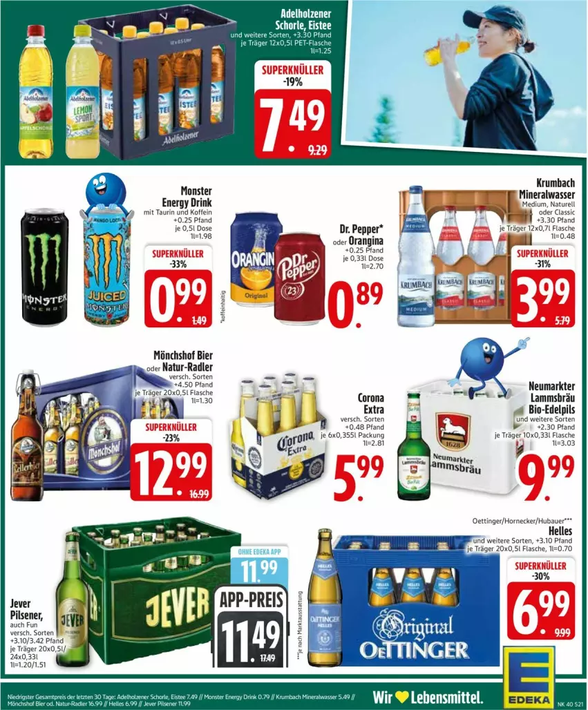 Aktueller Prospekt Edeka - Prospekte - von 29.09 bis 04.10.2025 - strona 21 - produkty: Alwa, auer, Bau, Bauer, bier, bio, corona, deka, drink, elle, energy drink, flasche, gin, jever, jever pilsener, krumbach, lamm, mineralwasser, mönchshof, monster, Monster Energy, natur, oettinger, pils, pilsener, radler, rel, rum, Ti, wasser