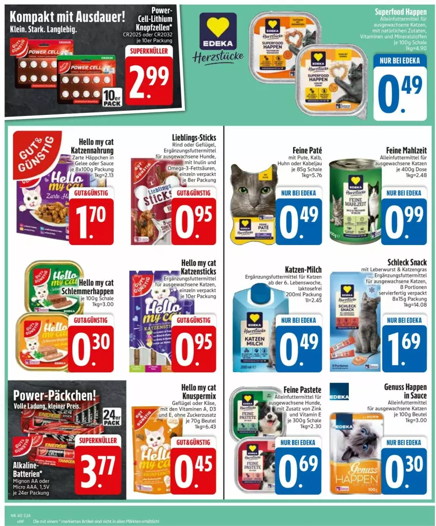 Aktueller Prospekt Edeka - Prospekte - von 29.09 bis 04.10.2025 - strona 24 - produkty: alleinfuttermittel, auer, beutel, deka, eis, Geflügel, gelee, Käse, katzennahrung, leberwurst, leine, milch, nuss, pastete, pute, reis, rind, sauce, Schal, Schale, snack, Ti, vita, Vitamine, wurst, zucker