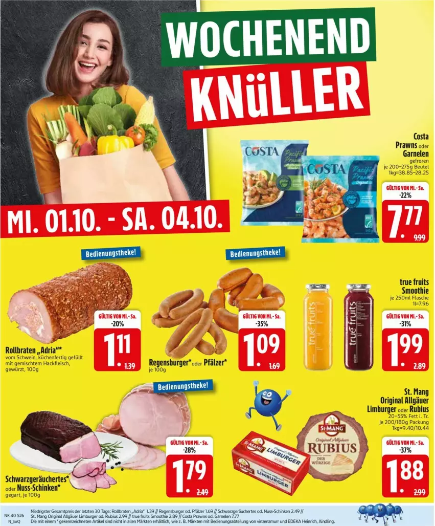 Aktueller Prospekt Edeka - Prospekte - von 29.09 bis 04.10.2025 - strona 26 - produkty: Bau, beutel, braten, burger, eis, flasche, fleisch, garnelen, gewürz, gin, hackfleisch, küche, Küchen, LG, Limburger, nuss, prawns, reis, Ria, rollbraten, Rubius, schinken, schwein, smoothie, St. Mang, Ti, true fruits, wein, ZTE