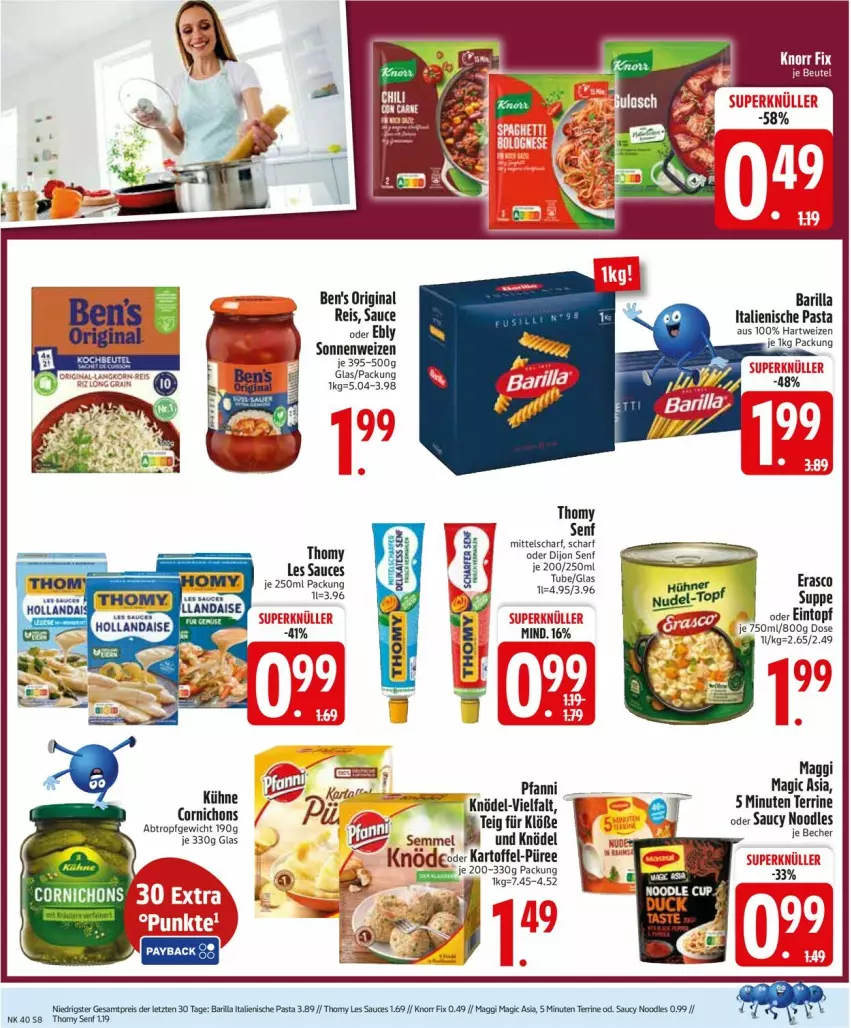 Aktueller Prospekt Edeka - Prospekte - von 29.09 bis 04.10.2025 - strona 8 - produkty: barilla, Becher, Dijon Senf, eintopf, eis, erasco, gin, hartweizen, italienische pasta, kartoffel, Knödel, maggi, pasta, püree, reis, sauce, Semmel, senf, suppe, terrine, thomy, topf