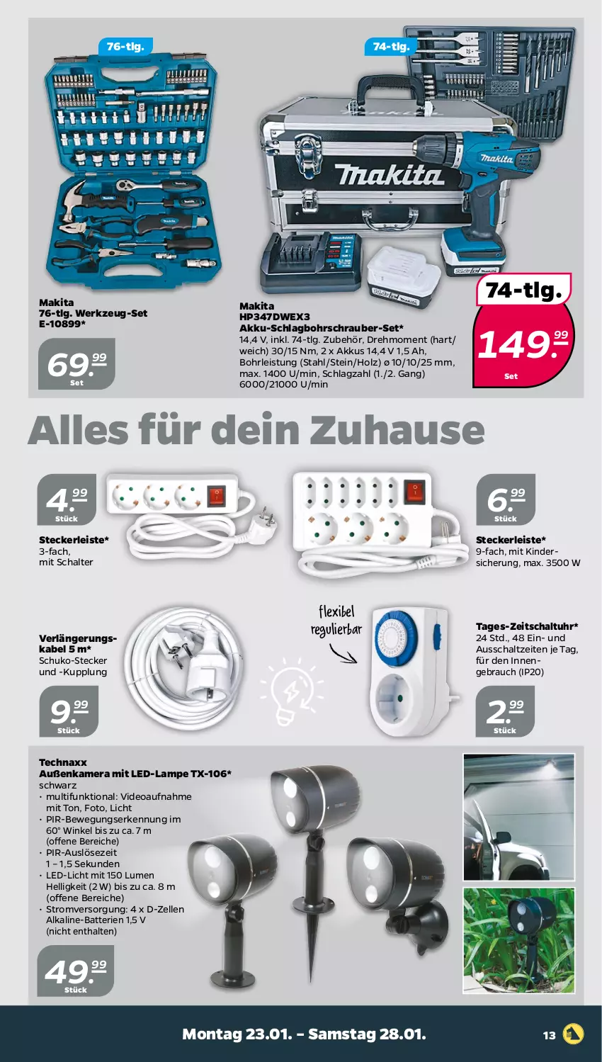 Aktueller Prospekt Netto - Woche 4 - von 23.01 bis 28.01.2023 - strona 13 - produkty: akku, Akku-Schlagbohrschrauber, batterie, batterien, Bohrschrauber, deo, eis, elle, Holz, HP, kamera, Kinder, Lampe, led-licht, LG, Makita, Rauch, Schal, technaxx, Ti, uhr, werkzeug