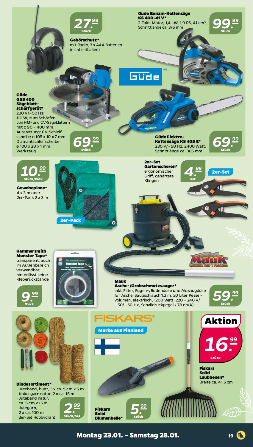 Aktueller Prospekt Netto - Woche 4 - von 23.01 bis 28.01.2023 - strona 19 - produkty: batterie, batterien, blume, blumen, Brei, Draht, Elektro, elle, fiskars, Garten, Gartenschere, Gewebeplane, Hobby, Kette, kleber, kokos, monster, natur, Radio, rwe, säge, Schal, Schere, schlauch, Ti, werkzeug