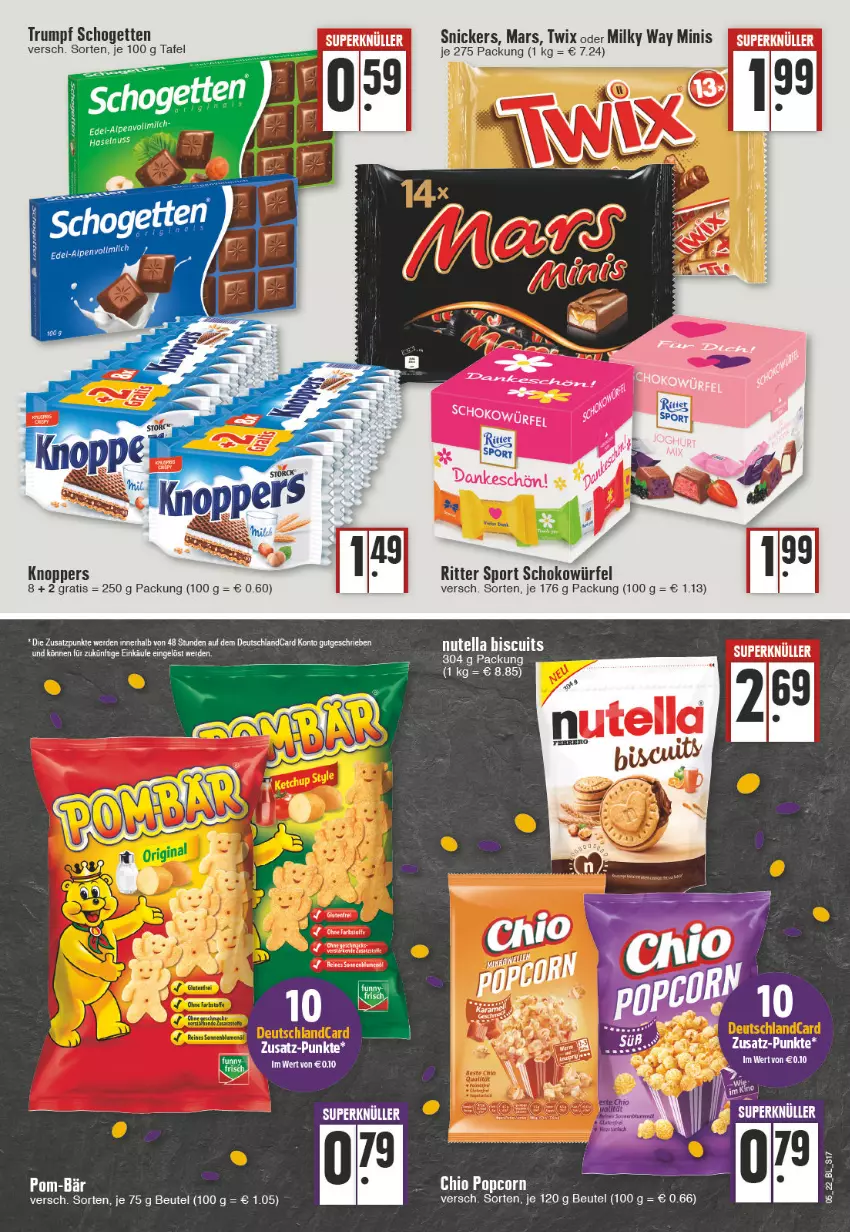 Aktueller Prospekt Edeka - Angebote der Woche - von 31.01 bis 05.02.2022 - strona 17 - produkty: beutel, deutschlandcard, erde, knoppers, mars, milky way, nutella, ritter, ritter sport, rum, schogetten, schoko, schokowürfel, snickers, Sport, Ti, twix, würfel