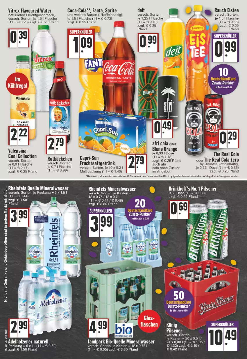 Aktueller Prospekt Edeka - Angebote der Woche - von 31.01 bis 05.02.2022 - strona 18 - produkty: Afri Cola, Alwa, angebot, bio, Cap, capri-sun, coca-cola, cola, deit, deutschlandcard, eier, eis, eistee, elle, erde, fanta, flasche, frucht, getränk, getränke, mac, mineralwasser, orange, pils, pilsener, Rauch, sprite, tee, Ti, valensina, vitrex, wasser, zucker