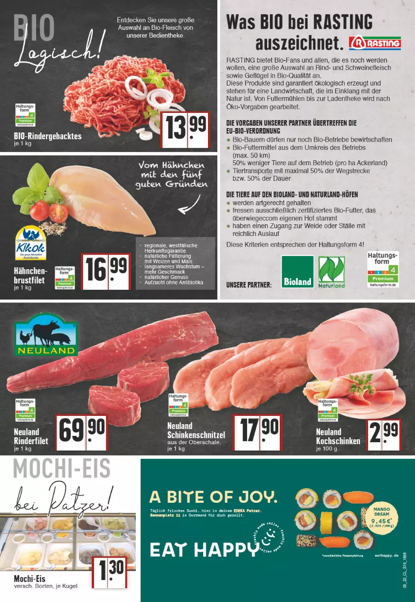 Aktueller Prospekt Edeka - Angebote der Woche - von 31.01 bis 05.02.2022 - strona 19 - produkty: asti, auer, Bau, Bauer, bio, bioland, decke, deka, ecco, eis, elle, erde, fleisch, Geflügel, Kugel, mango, Mochi, natur, naturland, nuss, Ofen, reis, rind, schnitzel, schwein, schweine, schweinefleisch, Sport, Sushi, Ti, Tiere, wein, weine, wolle, ZTE