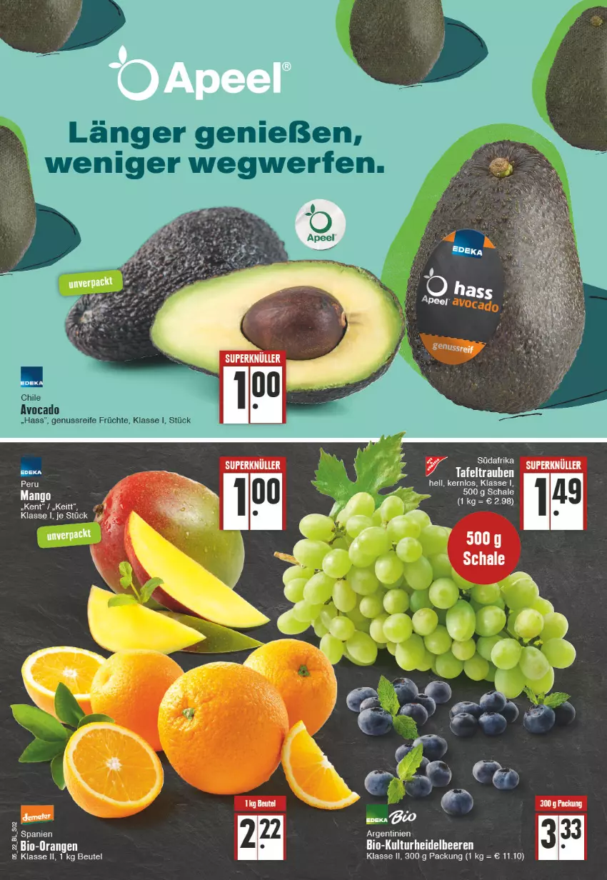 Aktueller Prospekt Edeka - Angebote der Woche - von 31.01 bis 05.02.2022 - strona 2 - produkty: beutel, deka, mango, Schal, Schale, tafeltrauben, Ti, trauben