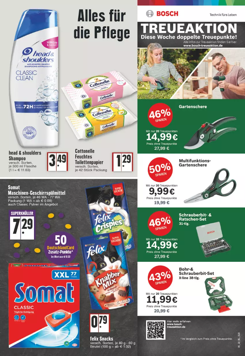 Aktueller Prospekt Edeka - Angebote der Woche - von 31.01 bis 05.02.2022 - strona 23 - produkty: angebot, bosch, deutschlandcard, eis, felix, flasche, Garten, Gartenschere, geschirr, geschirrspülmittel, LG, papier, reis, Schere, shampoo, snack, snacks, somat, spülmittel, Ti, toilettenpapier