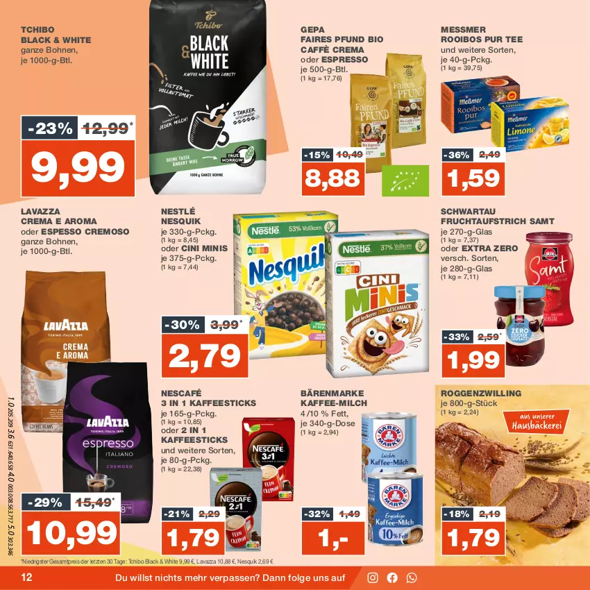 Aktueller Prospekt Real - von 18.09 bis 23.09.2023 - strona 12 - produkty: aufstrich, bärenmarke, bio, bohne, bohnen, caffè crema, cin, eis, espresso, frucht, fruchtaufstrich, kaffee, lack, lavazza, LG, milch, Nescafé, nesquik, nestlé, oder espresso, reis, Schwartau, Tchibo, tee, Ti, ZTE