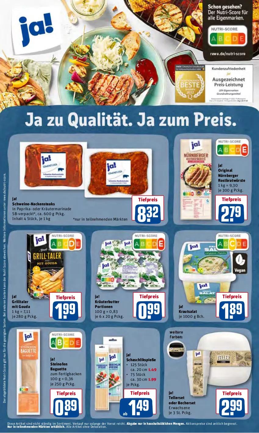 Aktueller Prospekt Rewe - REWE Ihr Kaufpark - von 25.04 bis 30.04.2022 - strona 11 - produkty: aktionspreis, alle artikel ohne dekoration, baguette, Becher, Berger, butter, dekoration, eis, elle, gin, gouda, grill, Kraut, kräuter, kräuterbutter, krautsalat, marinade, mit gouda, Nackensteak, nackensteaks, nürnberger, oder kräuter, Ofen, paprika, reis, salat, schwein, schweine, steak, steaks, steinofen, teller, Ti, tiefpreis, wein, weine