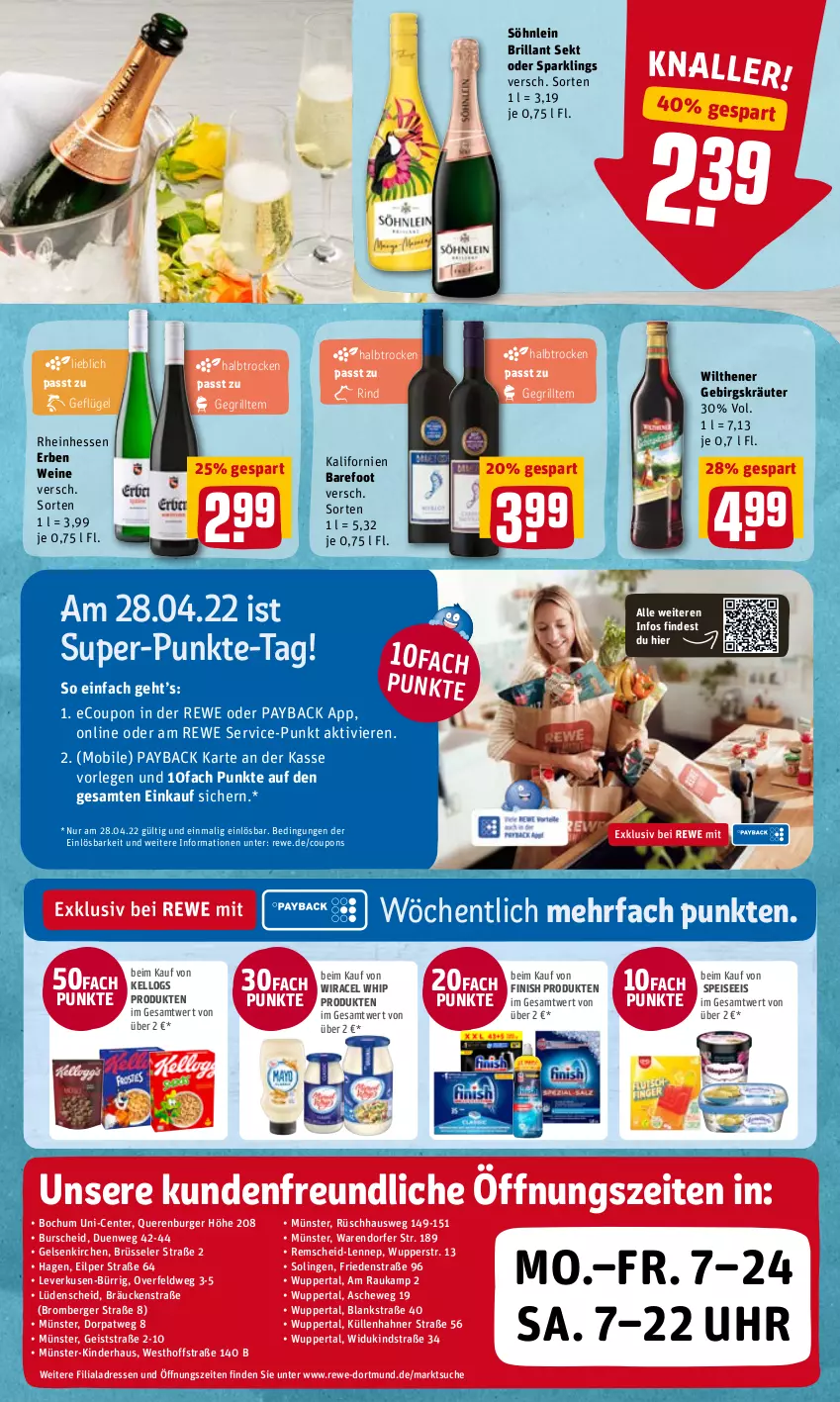 Aktueller Prospekt Rewe - REWE Ihr Kaufpark - von 25.04 bis 30.04.2022 - strona 17 - produkty: angebot, angebote, Berger, brillant sekt, burger, coupon, coupons, eis, ente, erde, Finish, Geflügel, grill, Kinder, kräuter, mac, payback, rind, sekt, söhnlein, söhnlein brillant, Ti, uhr, wein, weine, wilthener