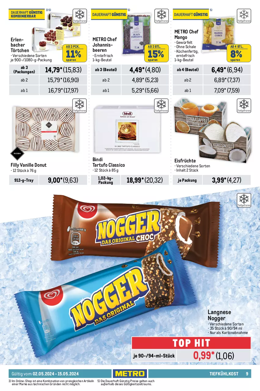 Aktueller Prospekt Metro - Food-NonFood - von 02.05 bis 15.05.2024 - strona 9 - produkty: angebot, angebote, auer, Bau, Bauer, beere, beeren, beutel, bio, classico, cocktail, decke, Donut, eis, elle, erde, früchte, heidelbeere, heidelbeeren, johannisbeere, Johannisbeeren, küche, Küchen, langnese, mais, mango, Metro, nogger, obst, paprika, paprika mix, reis, rispentomaten, Schal, Schale, Tartufo, Ti, tiefkühlkost, tisch, tomate, tomaten, Törtchen, und gemüse, vanille, würfel, zucker, zuckermais