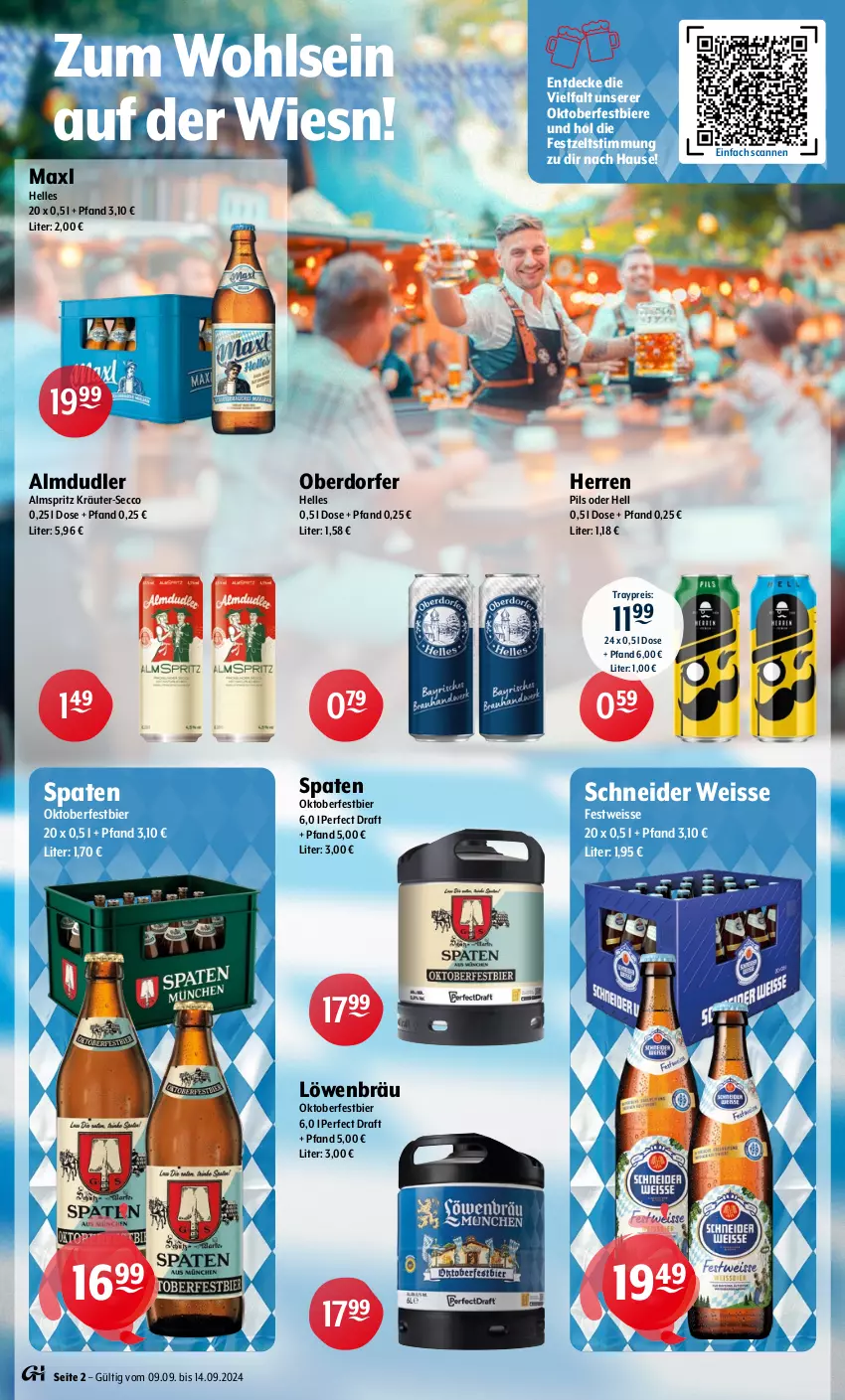 Aktueller Prospekt Getraenke Hoffmann - Prospekte - von 09.09 bis 14.09.2024 - strona 2 - produkty: almdudler, bier, Biere, decke, ecco, eis, elle, kräuter, pils, reis, Spaten, Ti, Zelt