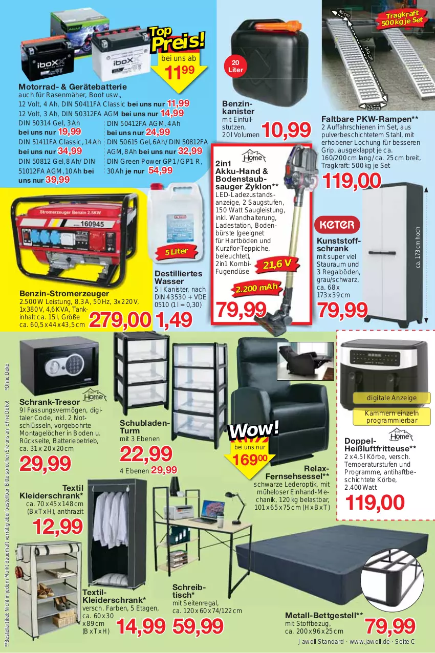 Aktueller Prospekt Jawoll - Prospekte - von 16.04 bis 22.04.2023 - strona 9 - produkty: akku, auer, batterie, benzinkanister, bett, bodenstaubsauger, Brei, bürste, eis, fritteuse, Heißluftfritteuse, kleid, kleider, kleiderschrank, kraft, Leuchte, rasen, rasenmäher, regal, rel, Schrank, schreibtisch, schubladen, Schubladenturm, sessel, staubsauger, Stromerzeuger, teppich, teppiche, Ti, tisch, wandhalterung, wasser