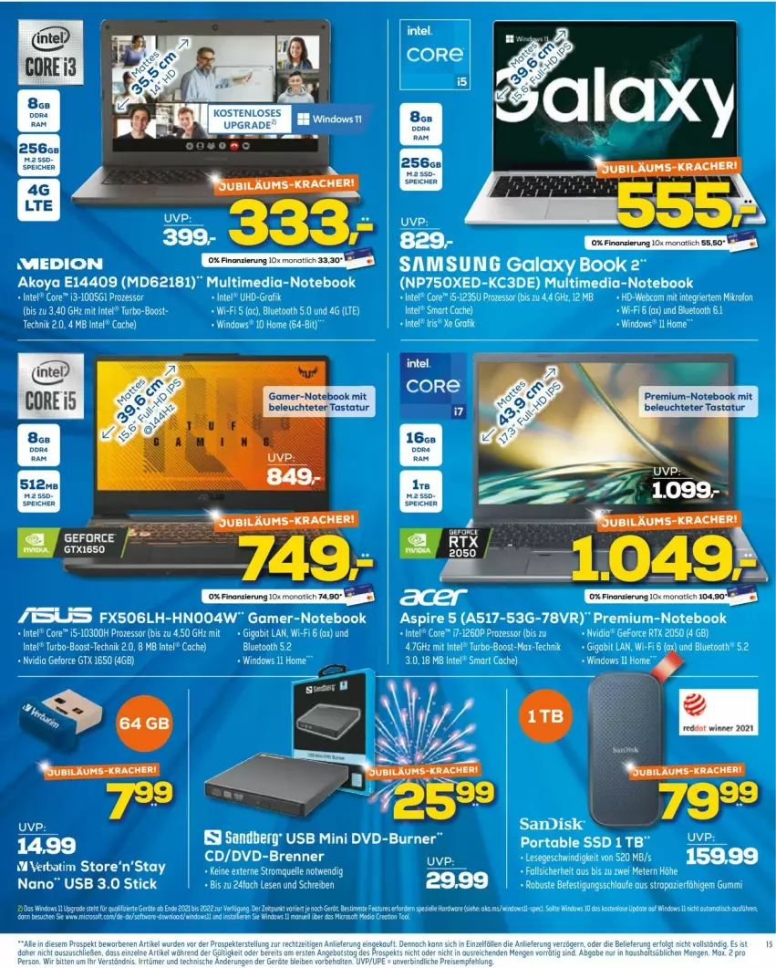 Aktueller Prospekt Euronics - Prospekte - von 04.01 bis 11.01.2023 - strona 15 - produkty: angebot, bett, dvd, Intel, Leuchte, medion, Medion Akoya, notebook, Samsung, samsung galaxy, ssd, Tastatur, Ti